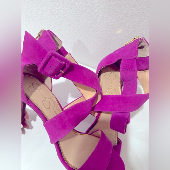 Jessica Simpson Magenta Pink Heel Open Toe Sandals Criss Cross Straps - Picture 3 of 6